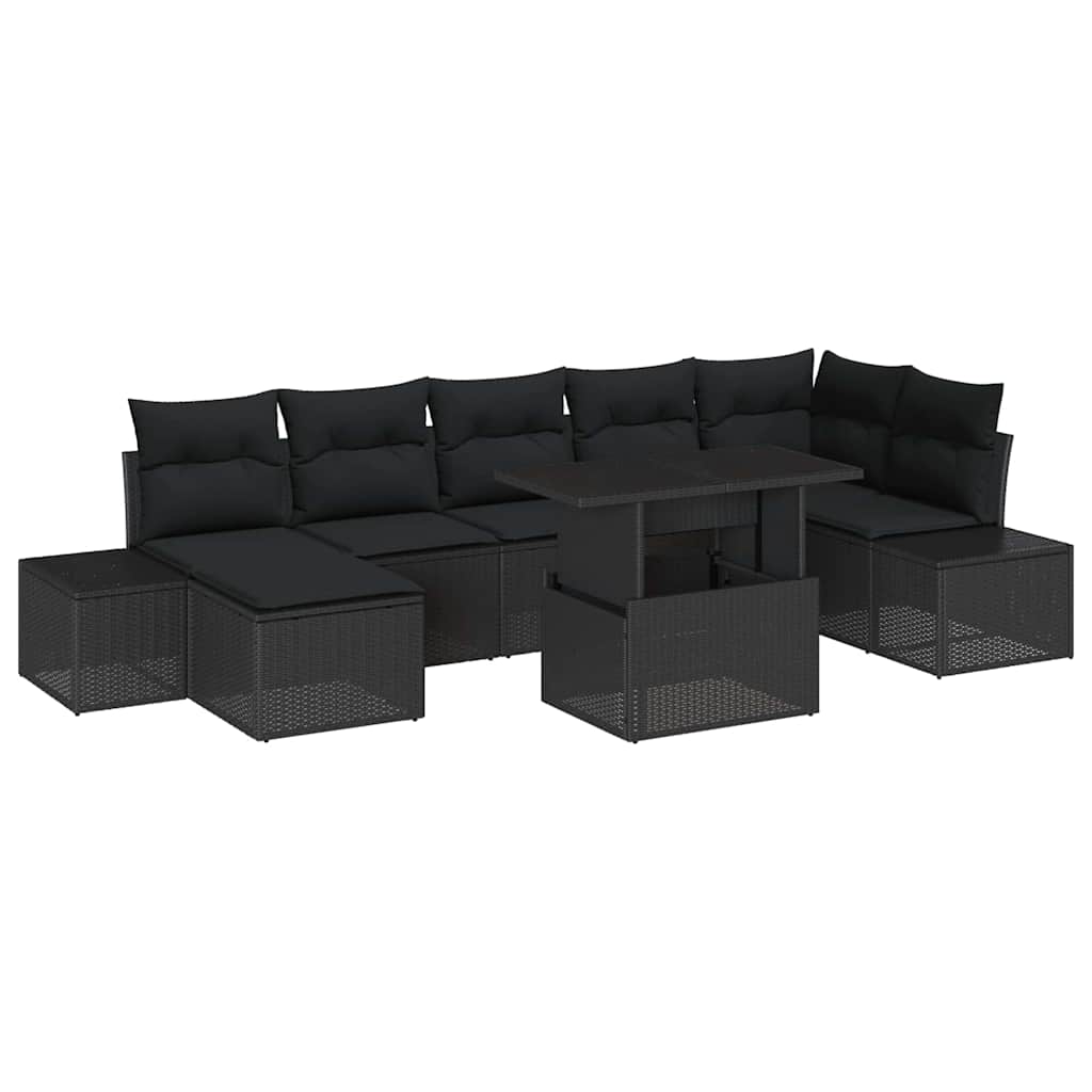 Havesofa Sæt med opbevaring 8 pcs Sort Poly rattan