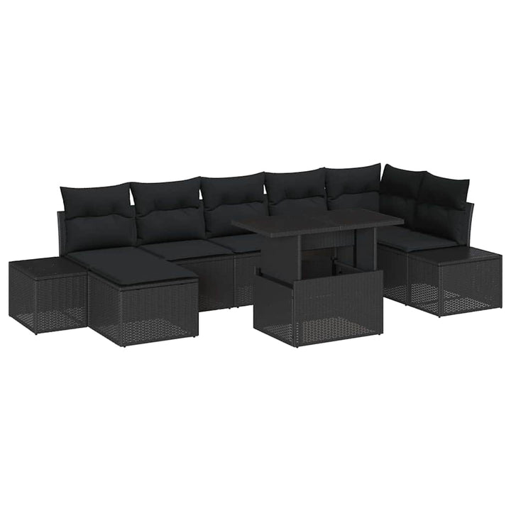 Havesofa Sæt med opbevaring 8 pcs Sort Poly rattan
