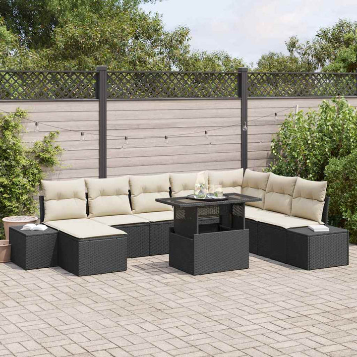 Havesofa Sæt med opbevaring 9 pcs Sort Poly rattan