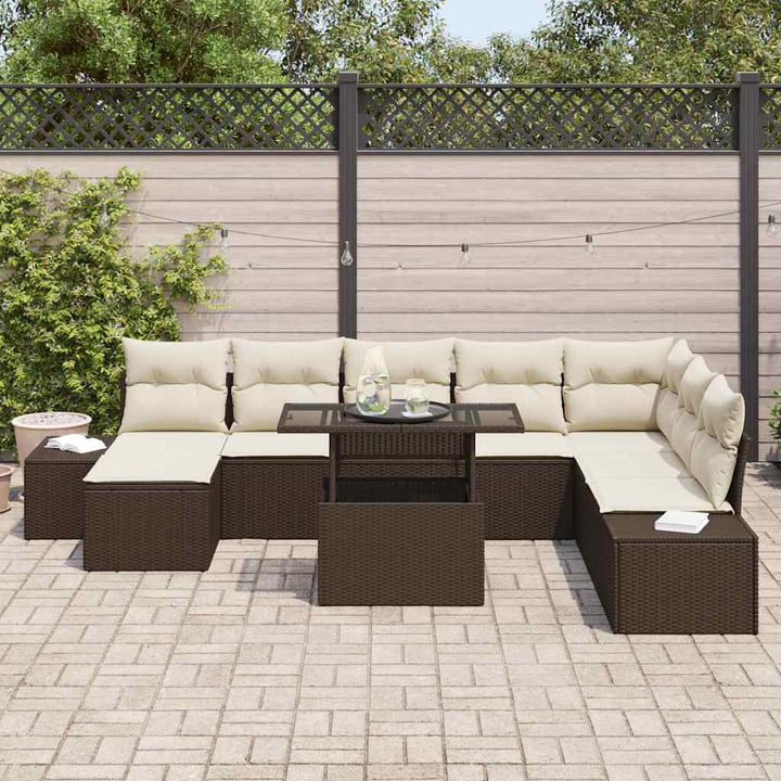 Havesofa Sæt med opbevaring 9 pcs Brun Poly rattan