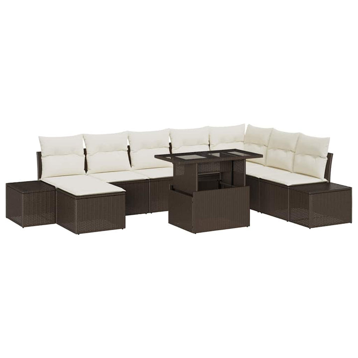 Havesofa Sæt med opbevaring 9 pcs Brun Poly rattan