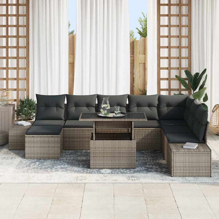 Havesofa Sæt med opbevaring 9 pcs Grå Poly rattan