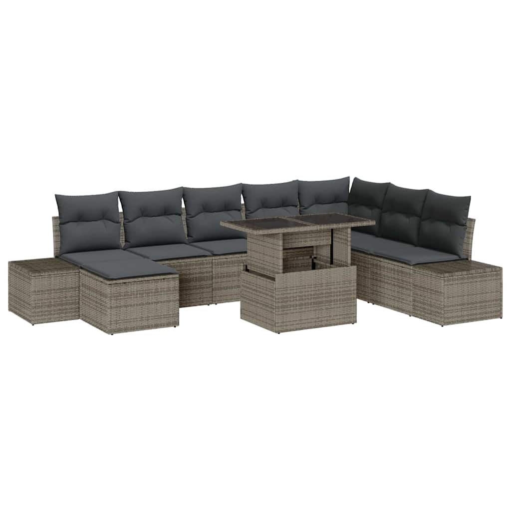 Havesofa Sæt med opbevaring 9 pcs Grå Poly rattan