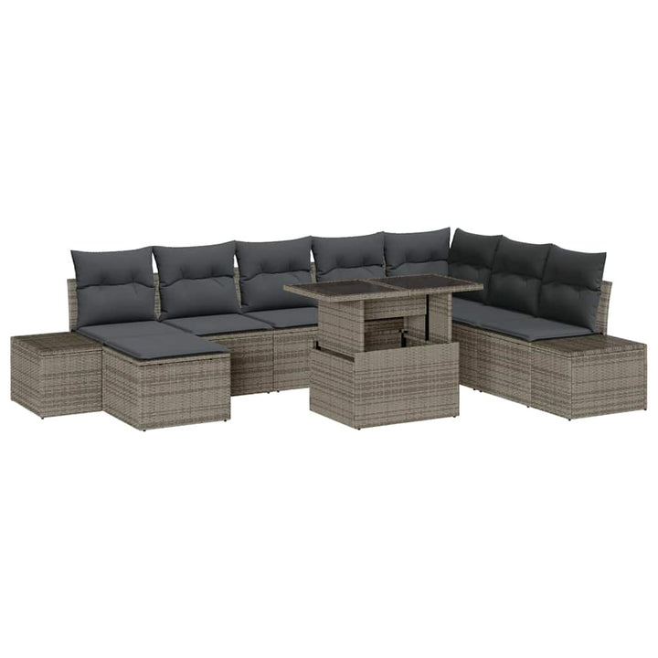 Havesofa Sæt med opbevaring 9 pcs Grå Poly rattan