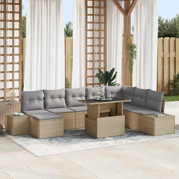 Havesofa Sæt med opbevaring 9 pcs Beige Poly rattan