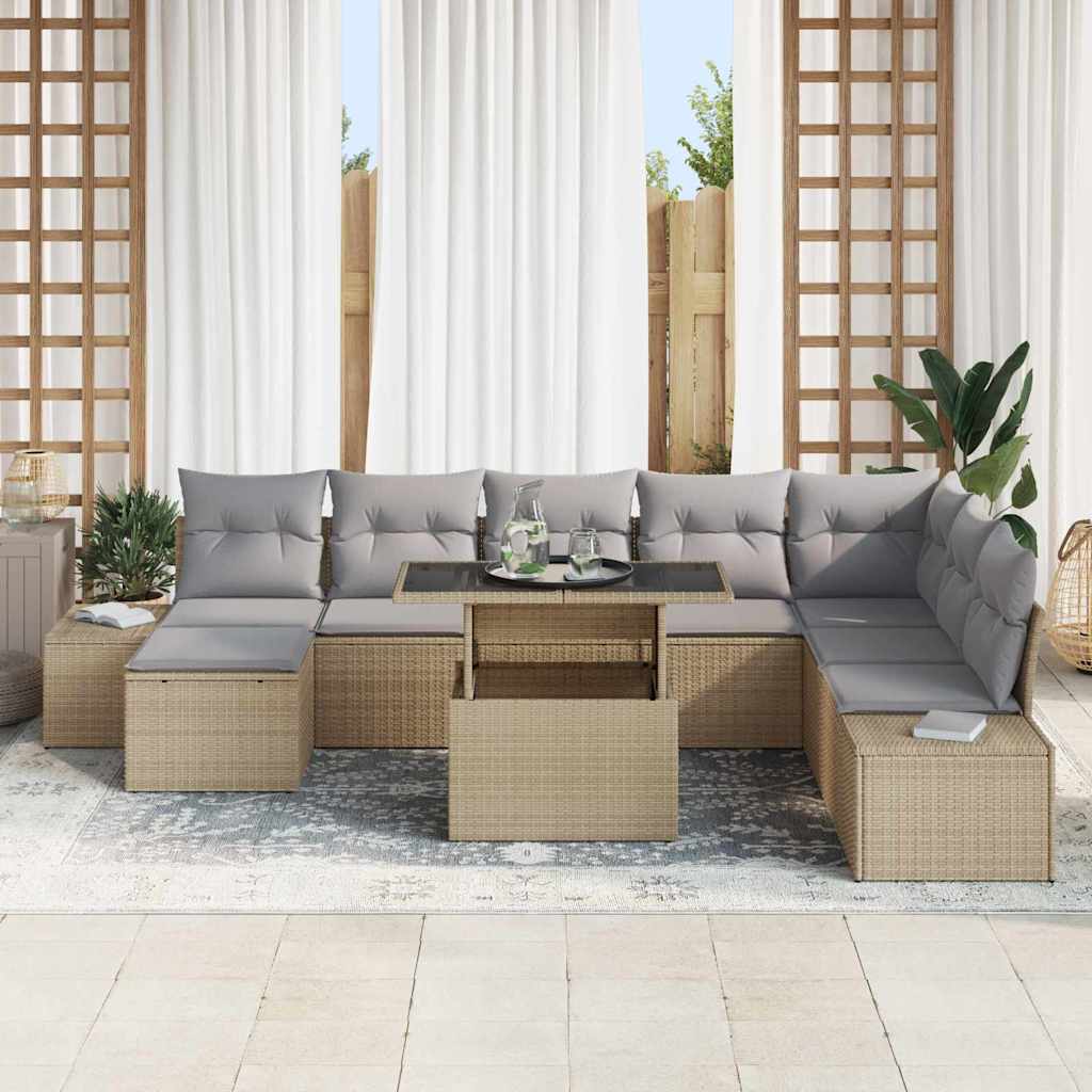 Havesofa Sæt med opbevaring 9 pcs Beige Poly rattan