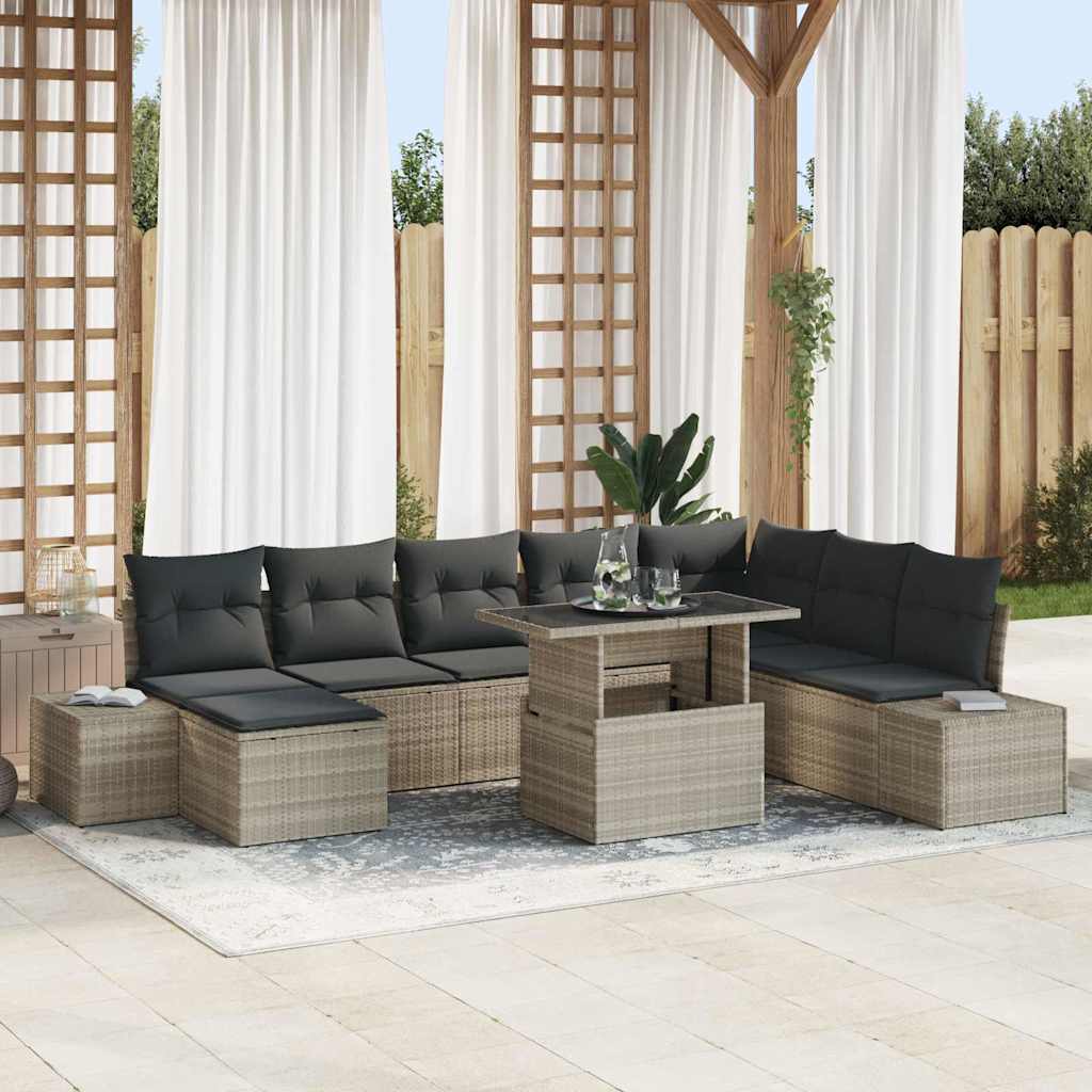 Havesofa Sæt med opbevaring 9 pcs Lysegrå Poly rattan