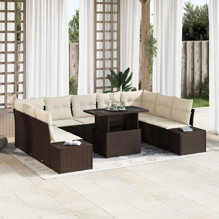 Havesofa Sæt med opbevaring 10 pcs Brun Poly rattan