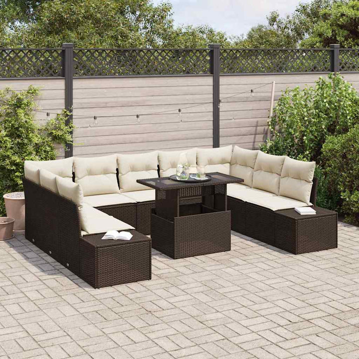Havesofa Sæt med opbevaring 10 pcs Brun Poly rattan