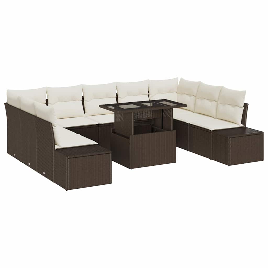 Havesofa Sæt med opbevaring 10 pcs Brun Poly rattan