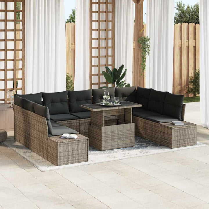 Havesofa Sæt med opbevaring 10 pcs Grå Poly rattan