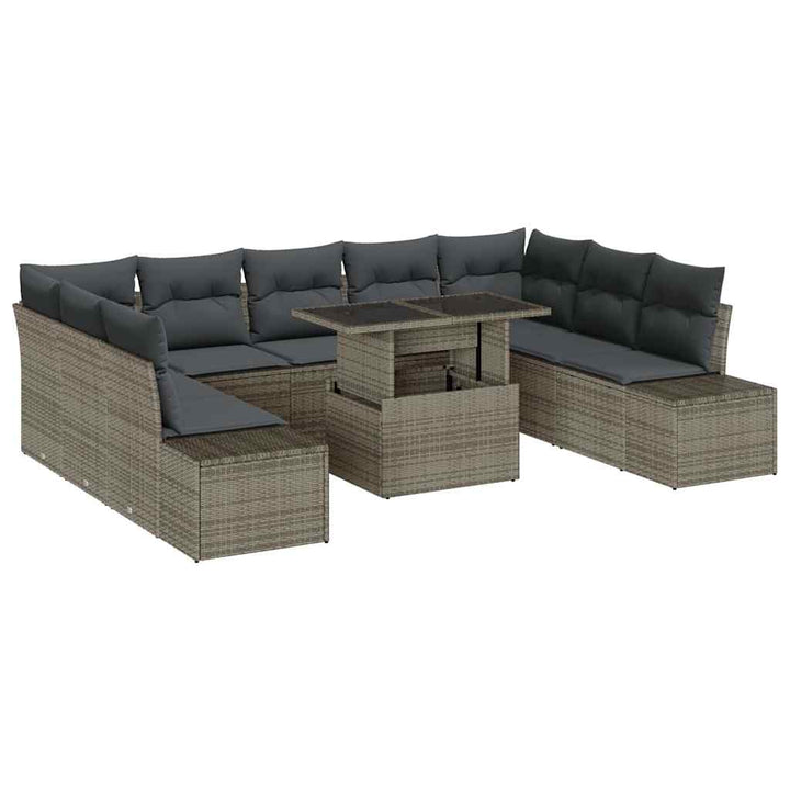 Havesofa Sæt med opbevaring 10 pcs Grå Poly rattan
