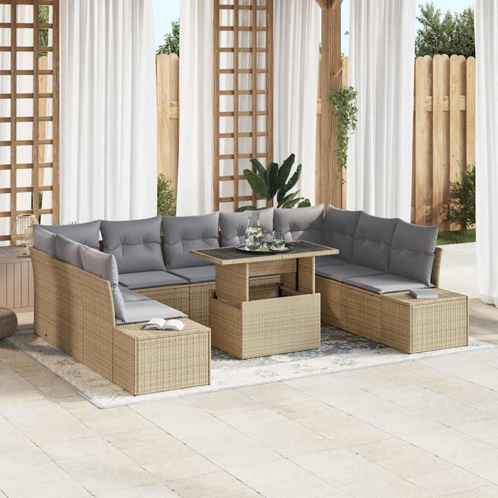 Havesofa Sæt med opbevaring 10 pcs Beige Poly rattan