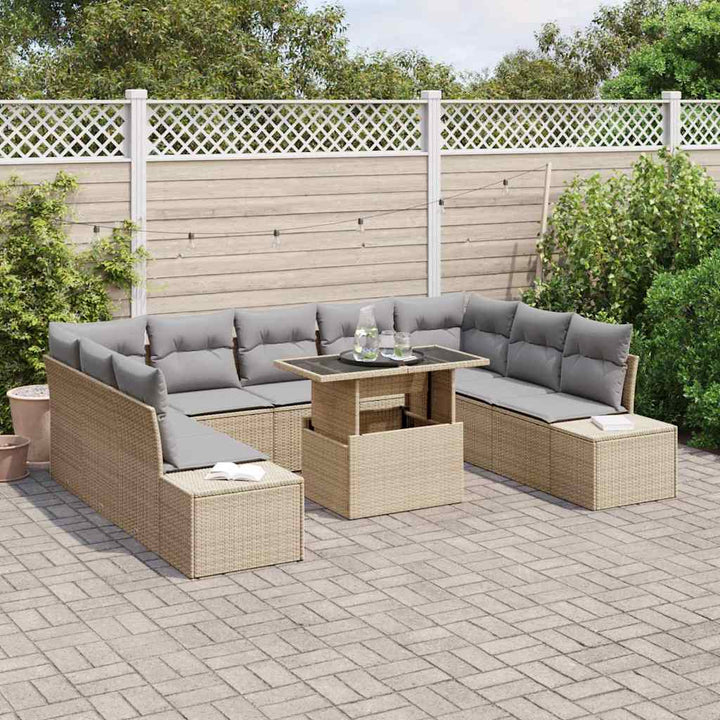 Havesofa Sæt med opbevaring 10 pcs Beige Poly rattan