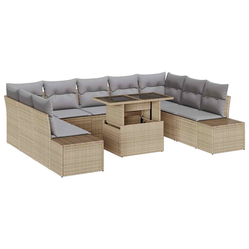 Havesofa Sæt med opbevaring 10 pcs Beige Poly rattan