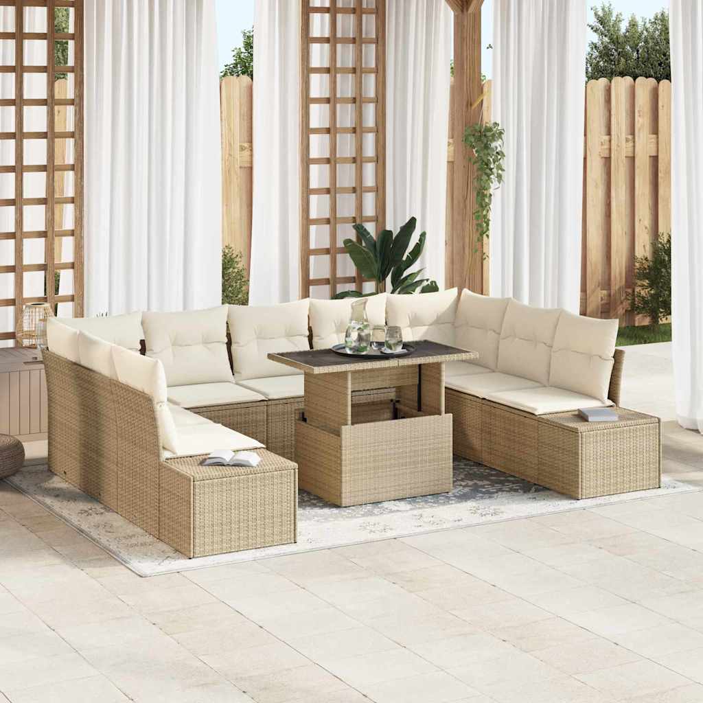 Havesofa Sæt 10 stk. Beige polyrattan