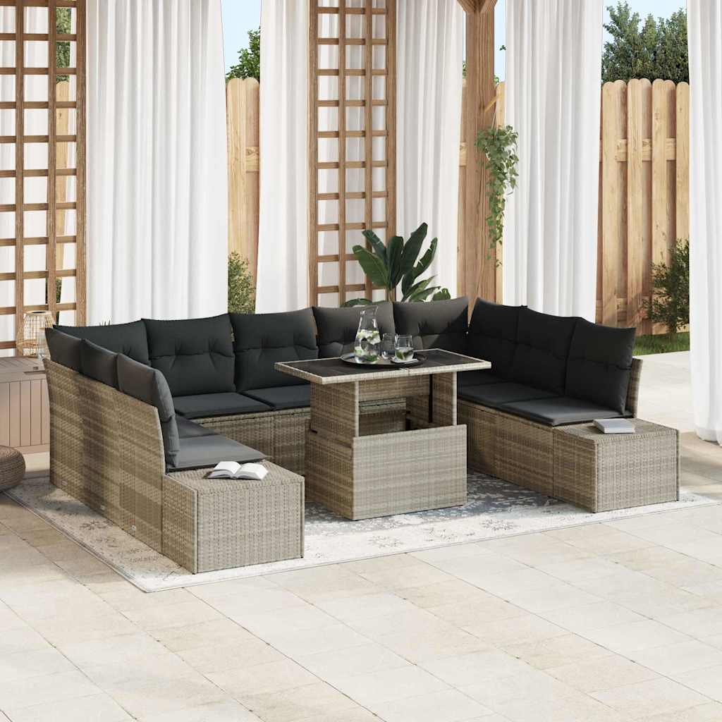 Havesofa Sæt med opbevaring 10 pcs Lysegrå Poly rattan