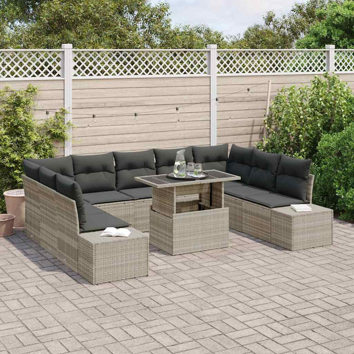 Havesofa Sæt med opbevaring 10 pcs Lysegrå Poly rattan