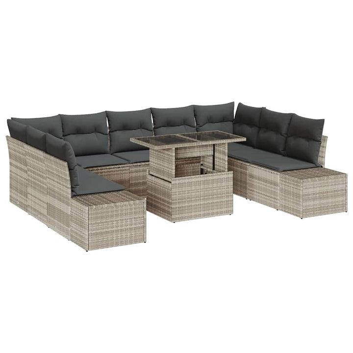 Havesofa Sæt med opbevaring 10 pcs Lysegrå Poly rattan