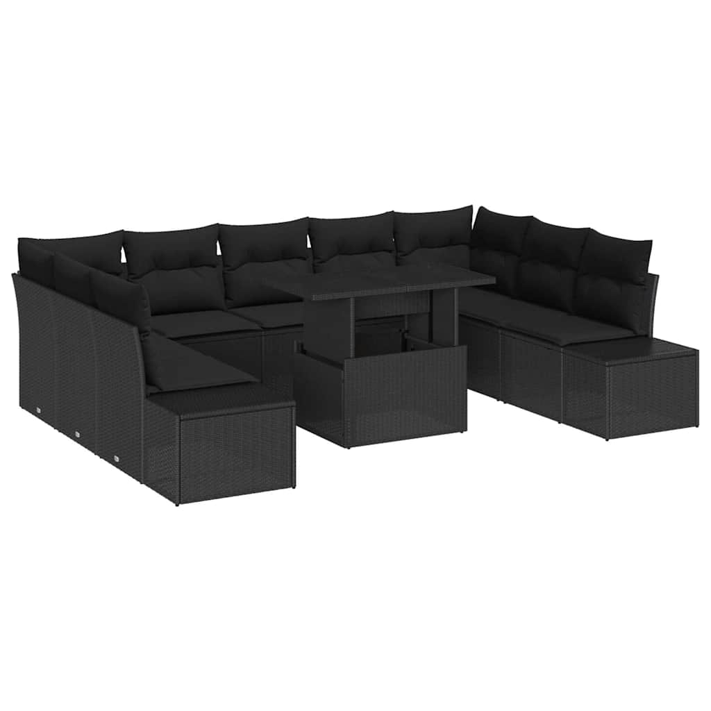 Havesofa Sæt med opbevaring 10 pcs Sort Poly rattan