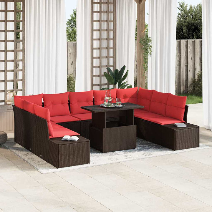 Havesofa Sæt 10 stk. Brun polyrattan
