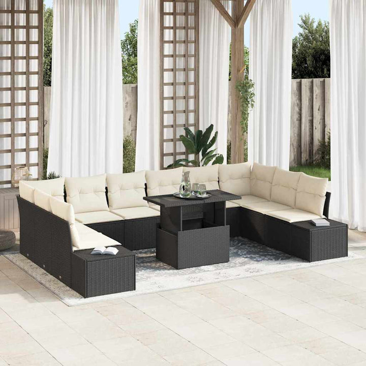 Havesofa Sæt med opbevaring 11 pcs Sort Poly rattan