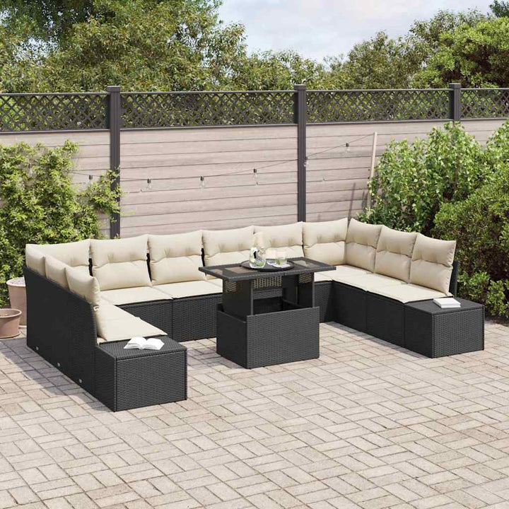 Havesofa Sæt med opbevaring 11 pcs Sort Poly rattan
