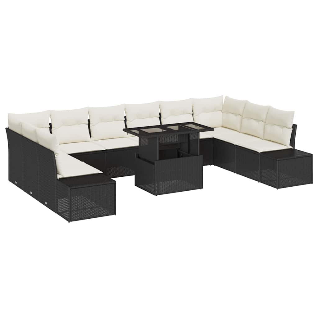 Havesofa Sæt med opbevaring 11 pcs Sort Poly rattan
