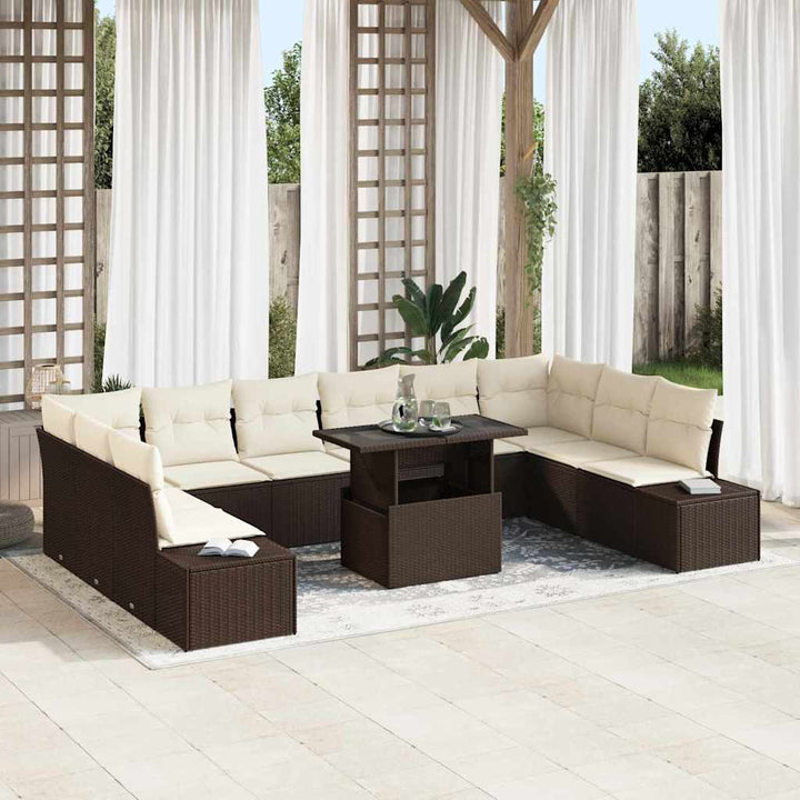 Havesofa Sæt med opbevaring 11 pcs Brun Poly rattan