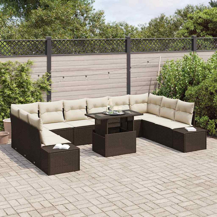 Havesofa Sæt med opbevaring 11 pcs Brun Poly rattan