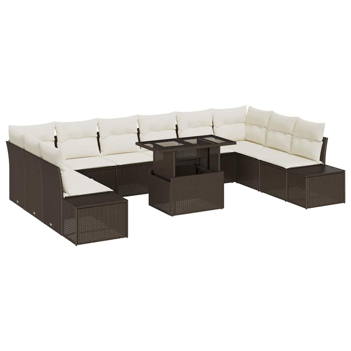 Havesofa Sæt med opbevaring 11 pcs Brun Poly rattan