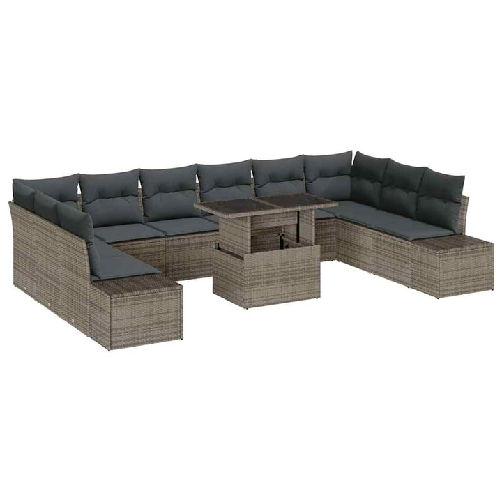 Havesofa Sæt med pude med opbevaring 11 pcs Grå polyrattan