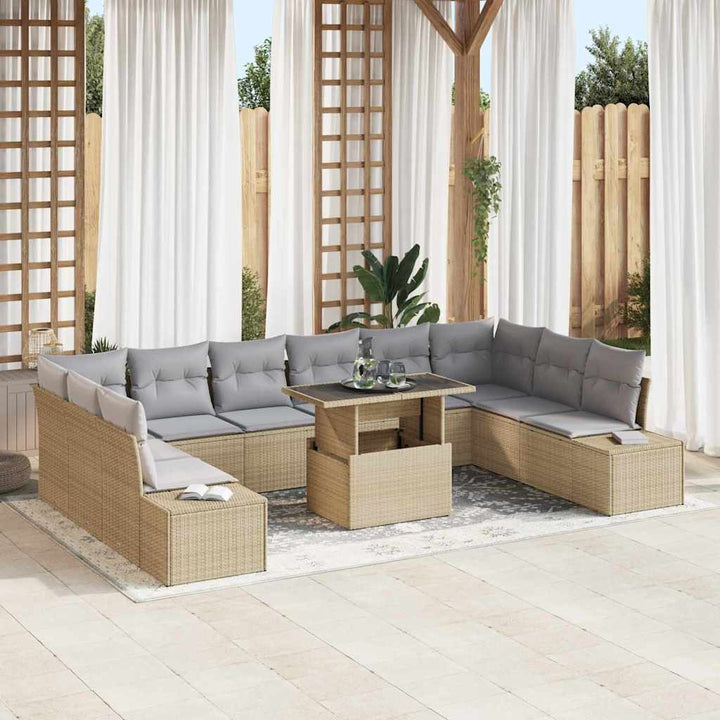 Havesofa Sæt med opbevaring 11 pcs Beige Poly rattan