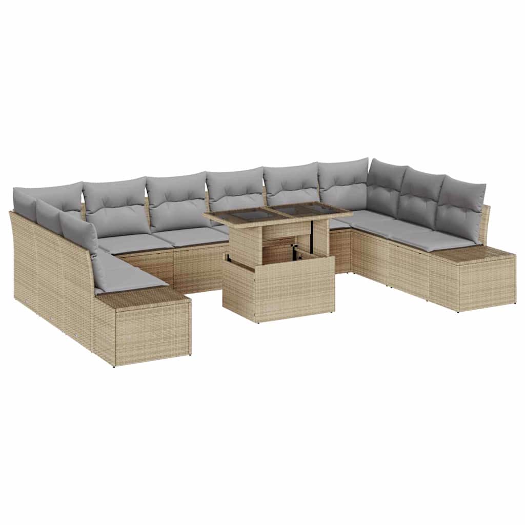 Havesofa Sæt med opbevaring 11 pcs Beige Poly rattan