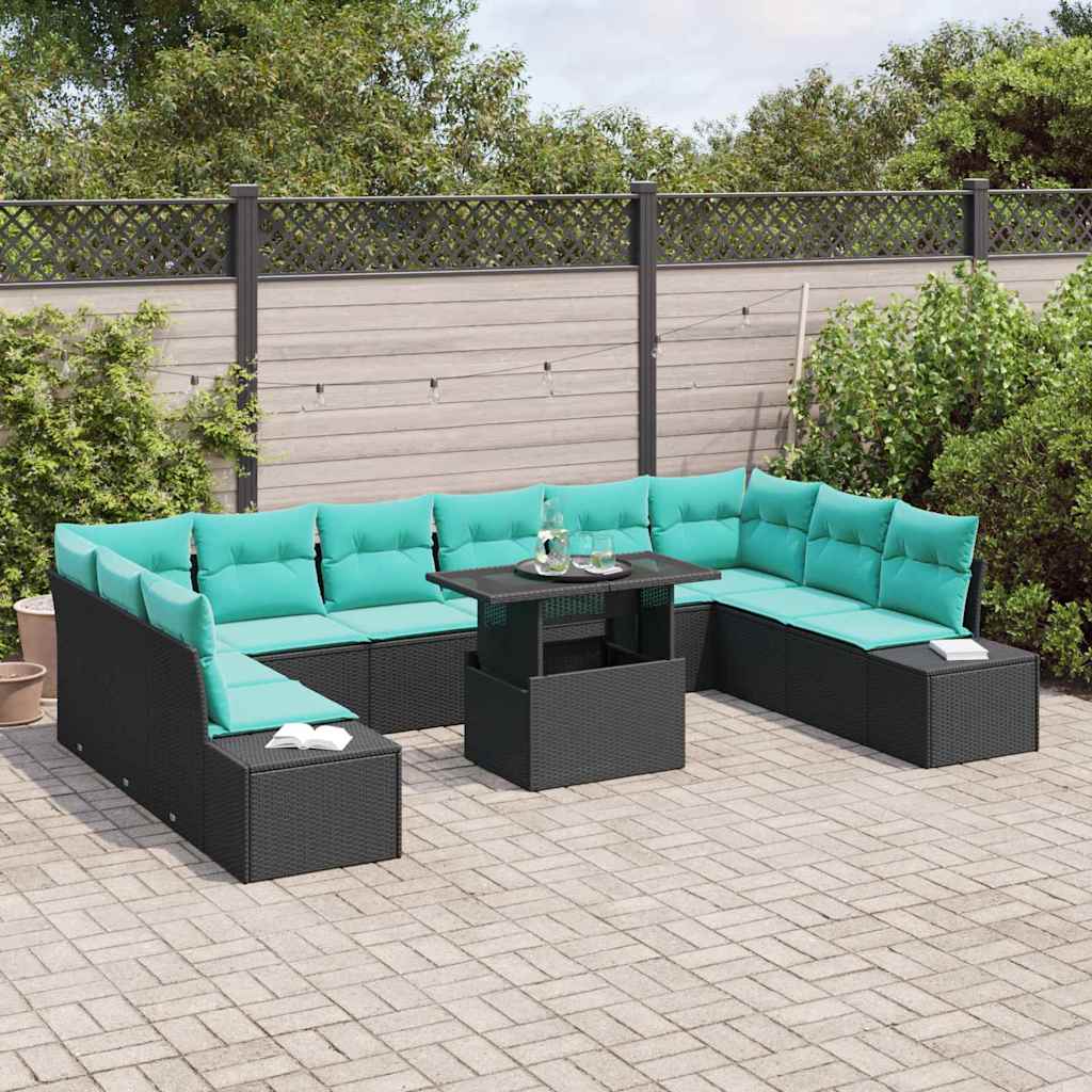 Havesofa Sæt 11 stk. Sort polyrattan