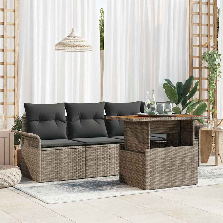 Havesofa Sæt med opbevaring 5 pcs Grå Poly rattan