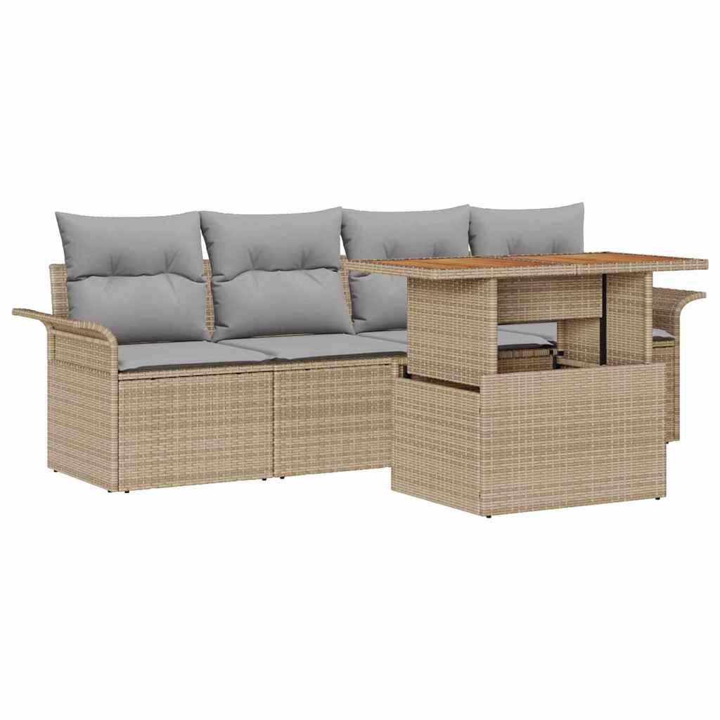 Havesofa Sæt med opbevaring 5 pcs Beige Poly rattan