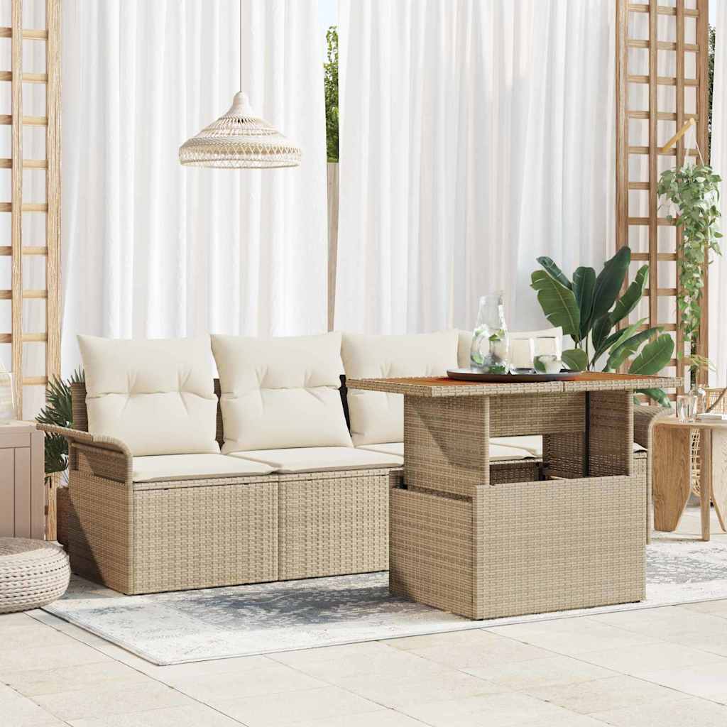 Havesofa Sæt 5 stk. Beige Poly rattan