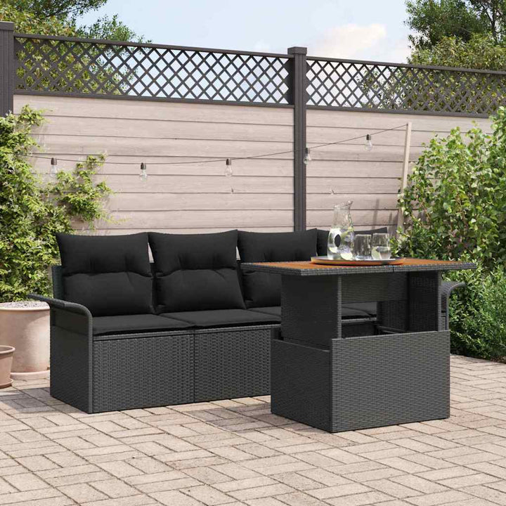 Havesofa Sæt med opbevaring 5 pcs Sort Poly rattan