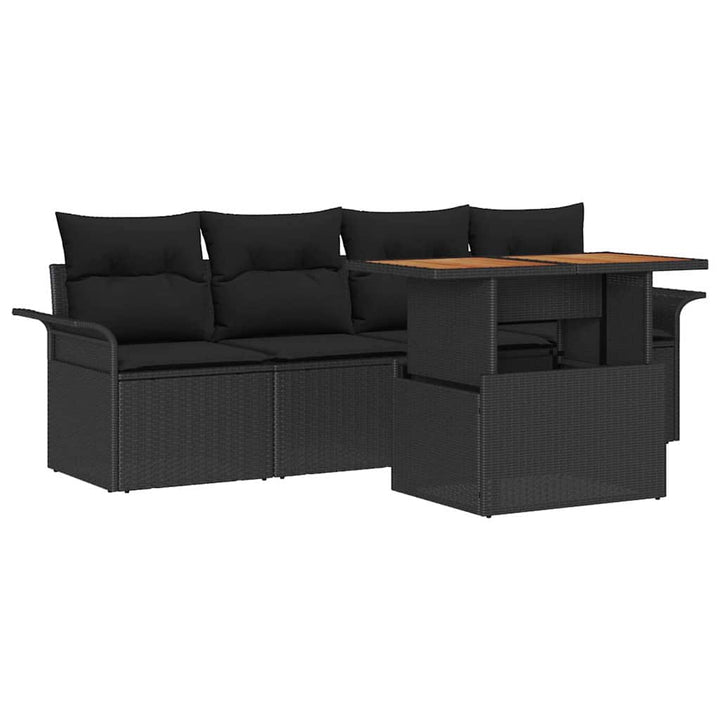 Havesofa Sæt med opbevaring 5 pcs Sort Poly rattan