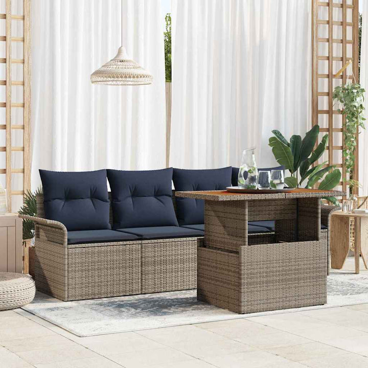 Havesofa Sæt med opbevaring 5 pcs Grå Poly rattan