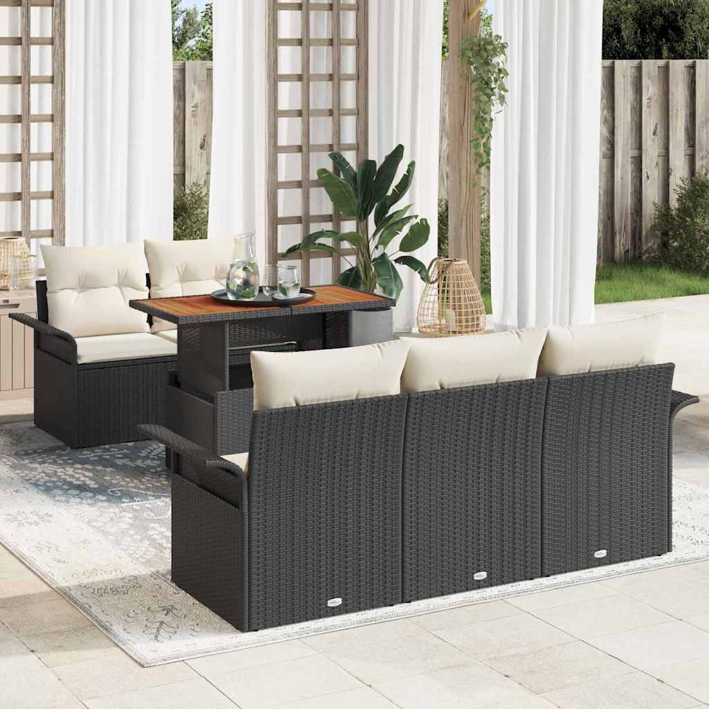 Havesofa Sæt med opbevaring 6 pcs Sort Poly rattan