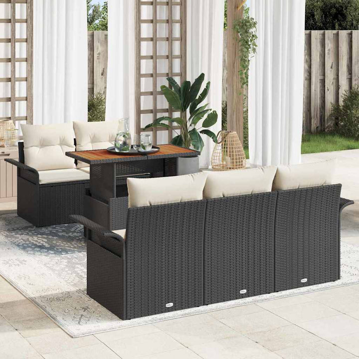 Havesofa Sæt med opbevaring 6 pcs Sort Poly rattan