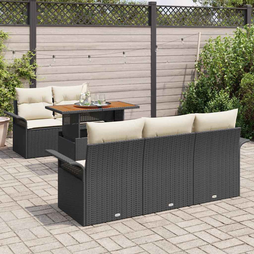 Havesofa Sæt med opbevaring 6 pcs Sort Poly rattan