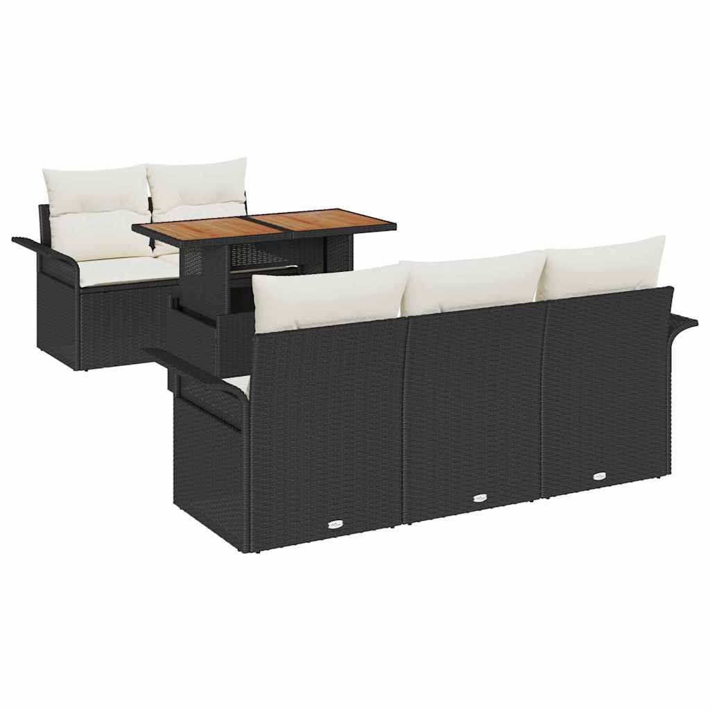 Havesofa Sæt med opbevaring 6 pcs Sort Poly rattan