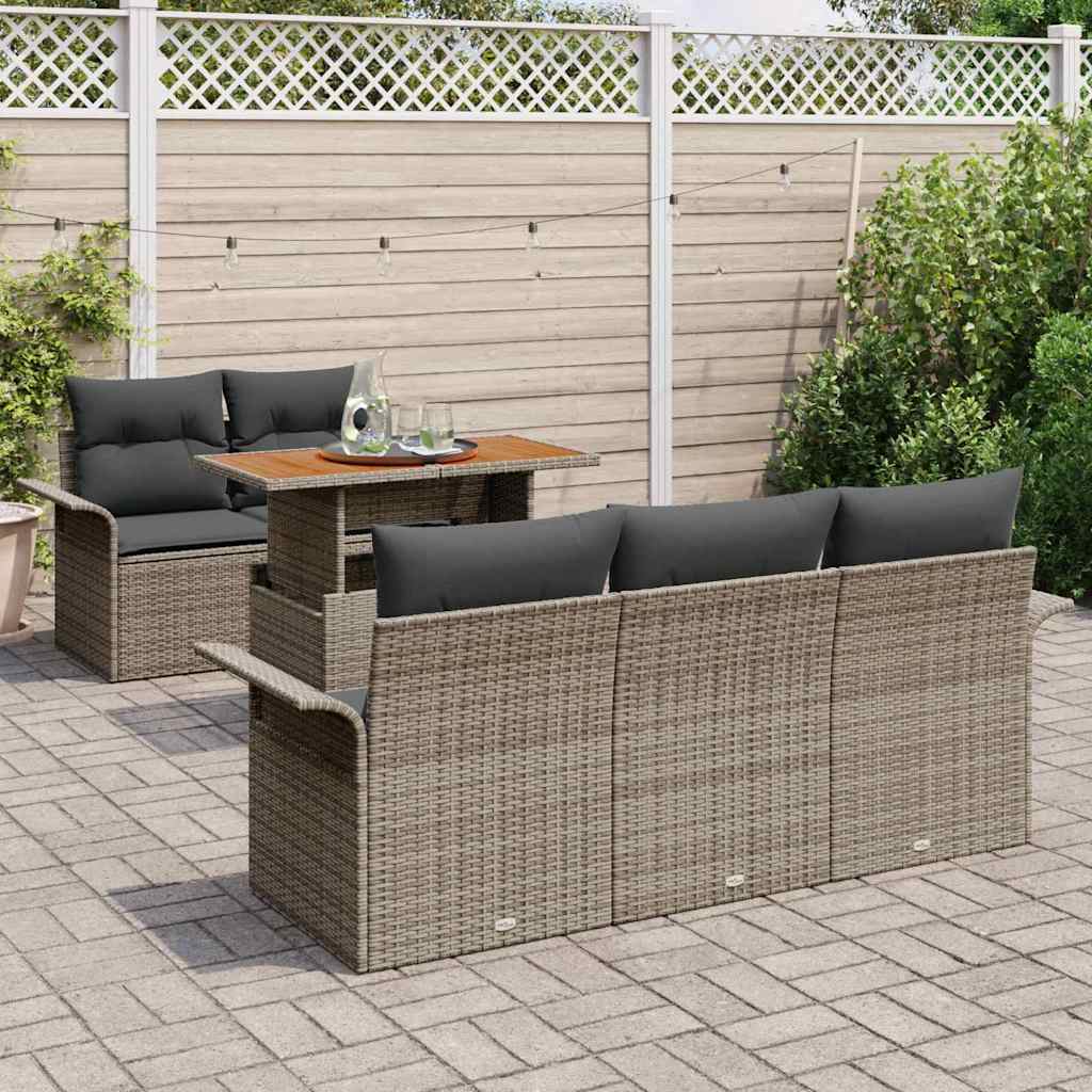 Havesofa Sæt med opbevaring 6 pcs Grå Poly rattan