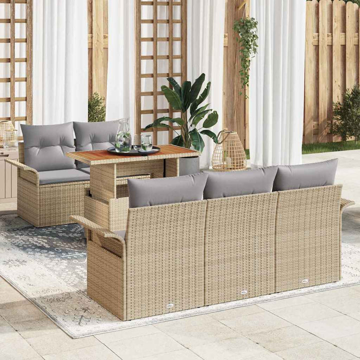 Havesofa Sæt med opbevaring 6 pcs Beige Poly rattan