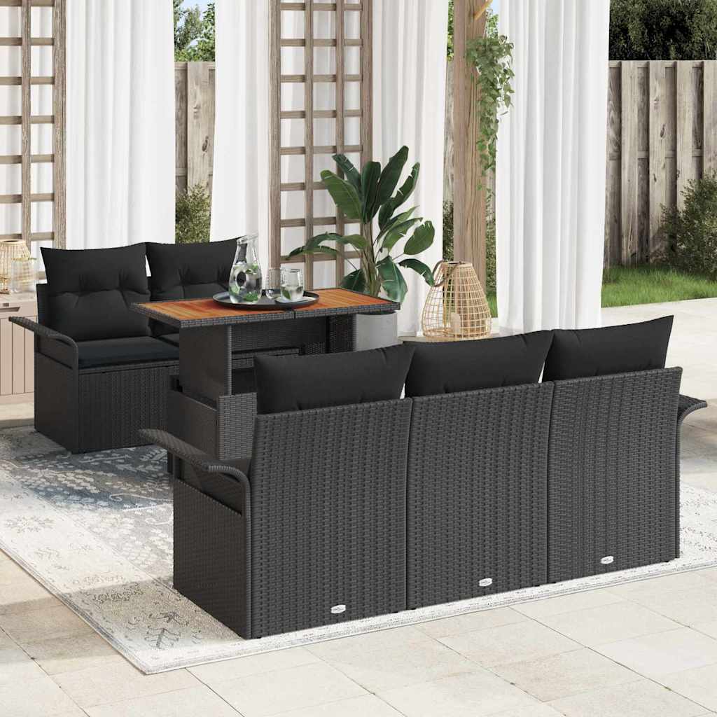 Havesofa Sæt med opbevaring 6 pcs Sort Poly rattan