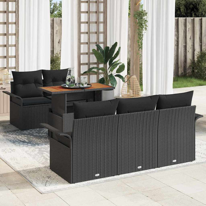 Havesofa Sæt med opbevaring 6 pcs Sort Poly rattan