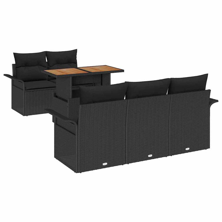 Havesofa Sæt med opbevaring 6 pcs Sort Poly rattan